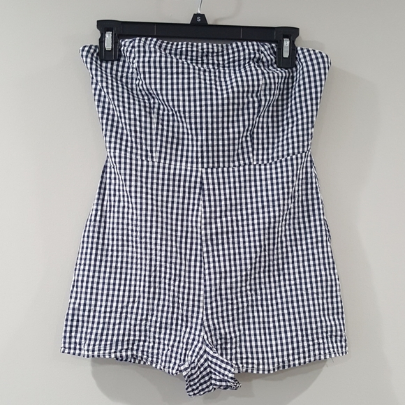 Urban Outfitters Pants - Urban Outfitters Navy Blue Plaid Romper Sz 2